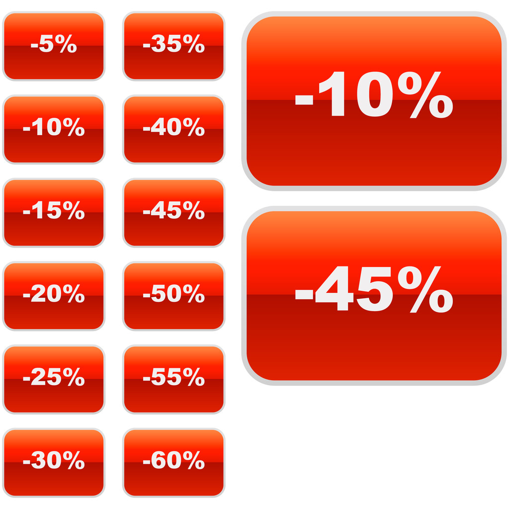 Modelos de adesivo de desconto com diferentes percentagens
 - Vetor, Imagem