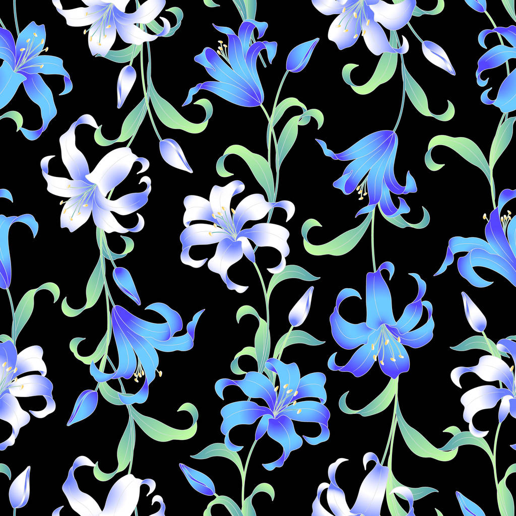 Japanse stijl lily patroon - Vector, afbeelding