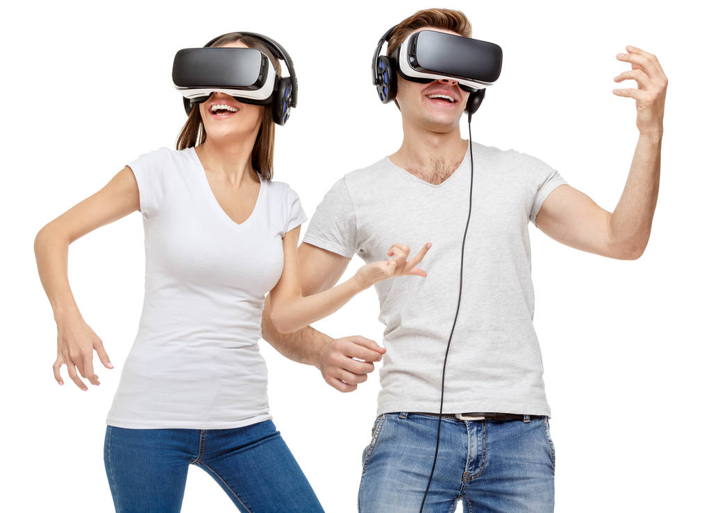 Man and woman with virtual reality goggles - Photo, Image