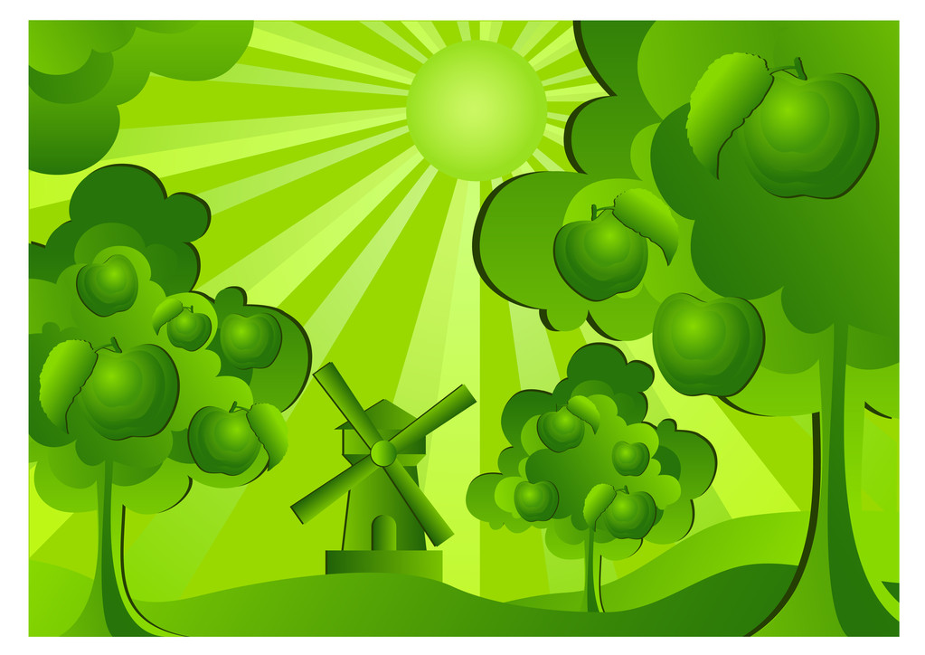Сад яблук в зеленому
 - Вектор, зображення