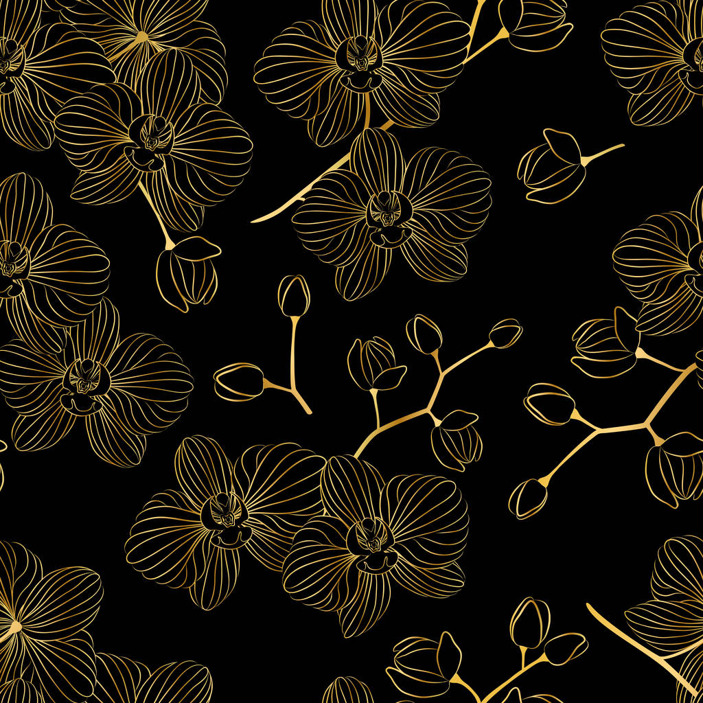 Vektor varrat nélküli mintát. Gyönyörű Golden orchideák díszíteni a háttérben. - Vektor, kép