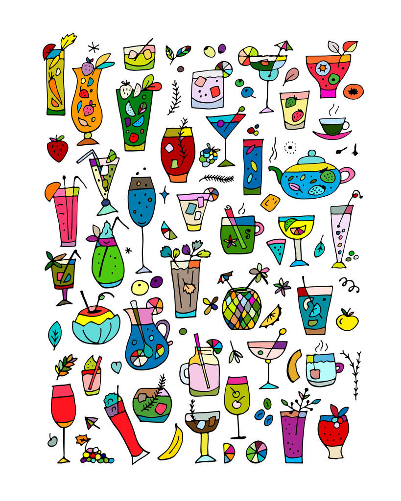 Коллекция напитков, эскиз для Вашего дизайна
 - Вектор,изображение