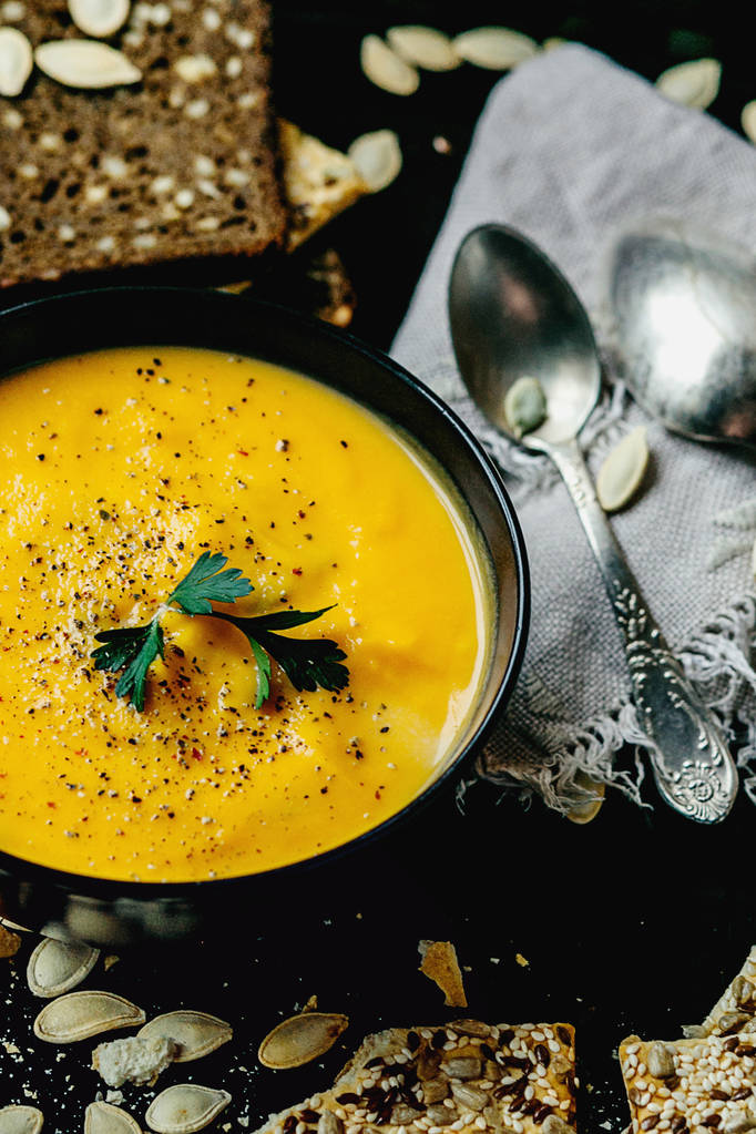 Pumpkin  soup with cream and parsley - Photo, Image