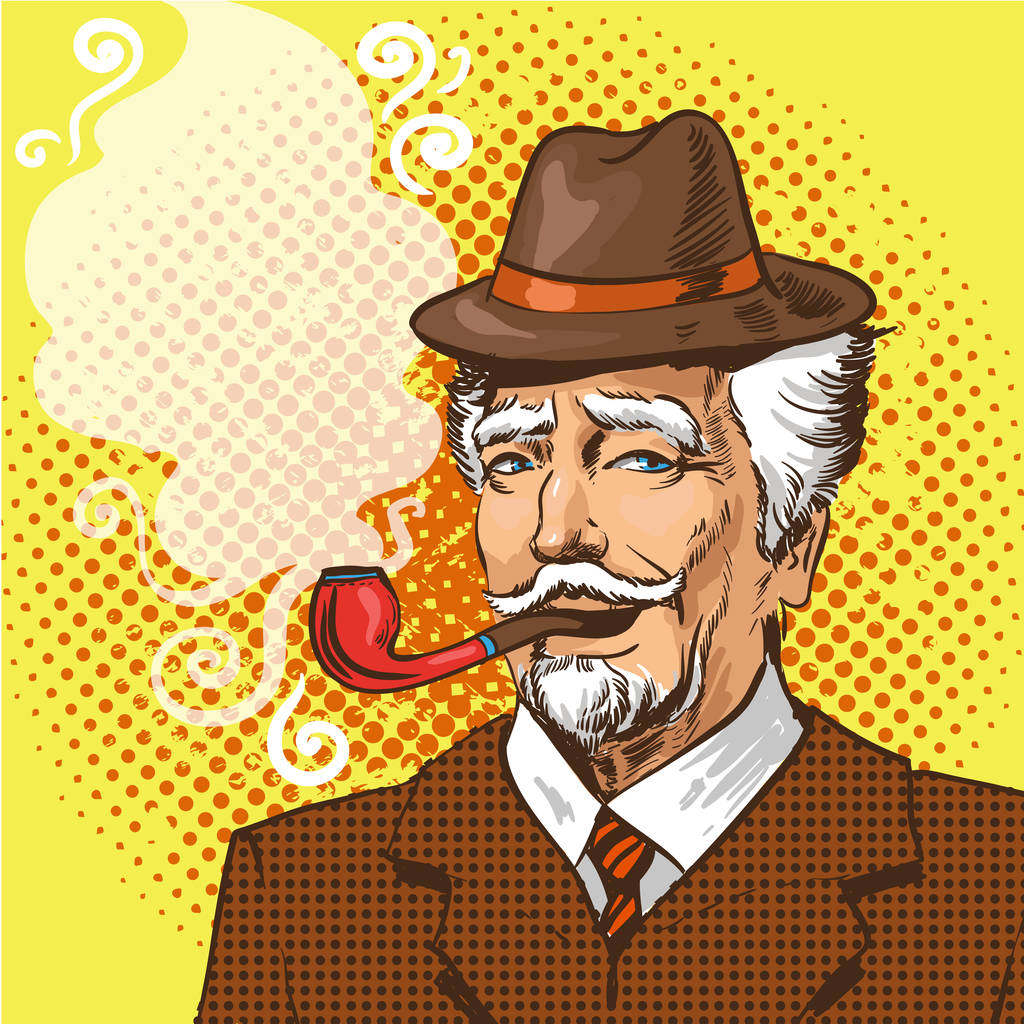 Vector pop art illustration of elderly man smoking pipe - Vector, Image