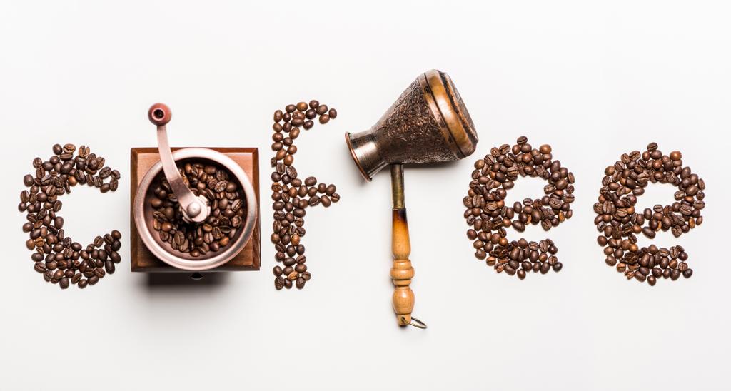 Word coffee from coffee beans  - Photo, Image