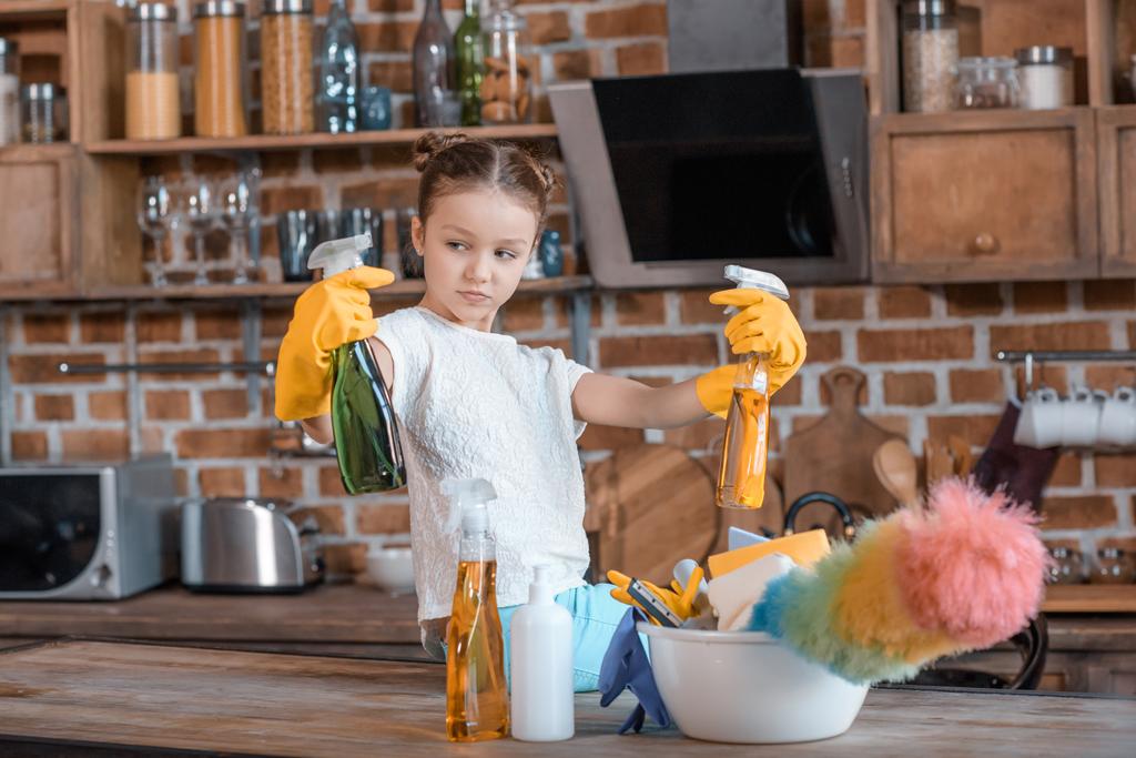 Girl with cleaning supplies - Photo, Image