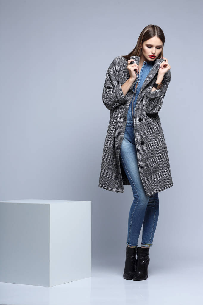 young woman in Grey coat - Photo, Image