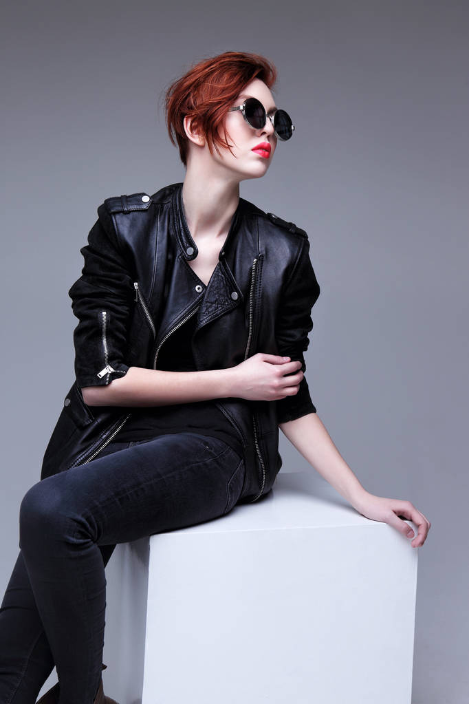 Redhead fashion model in sunglasses - Photo, Image