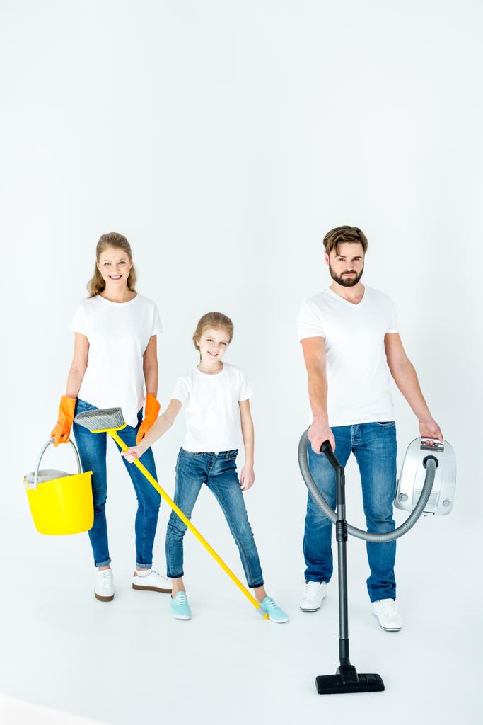 family with cleaning supplies  - Photo, Image