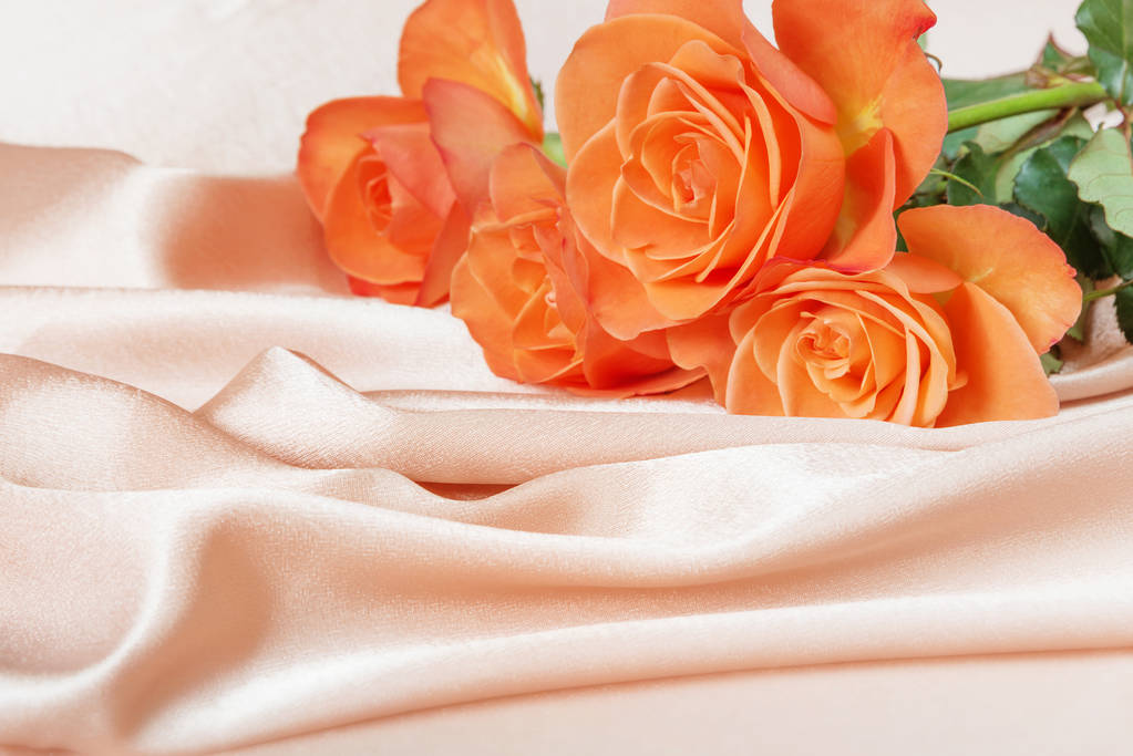 Roses on satin fabric - Photo, Image