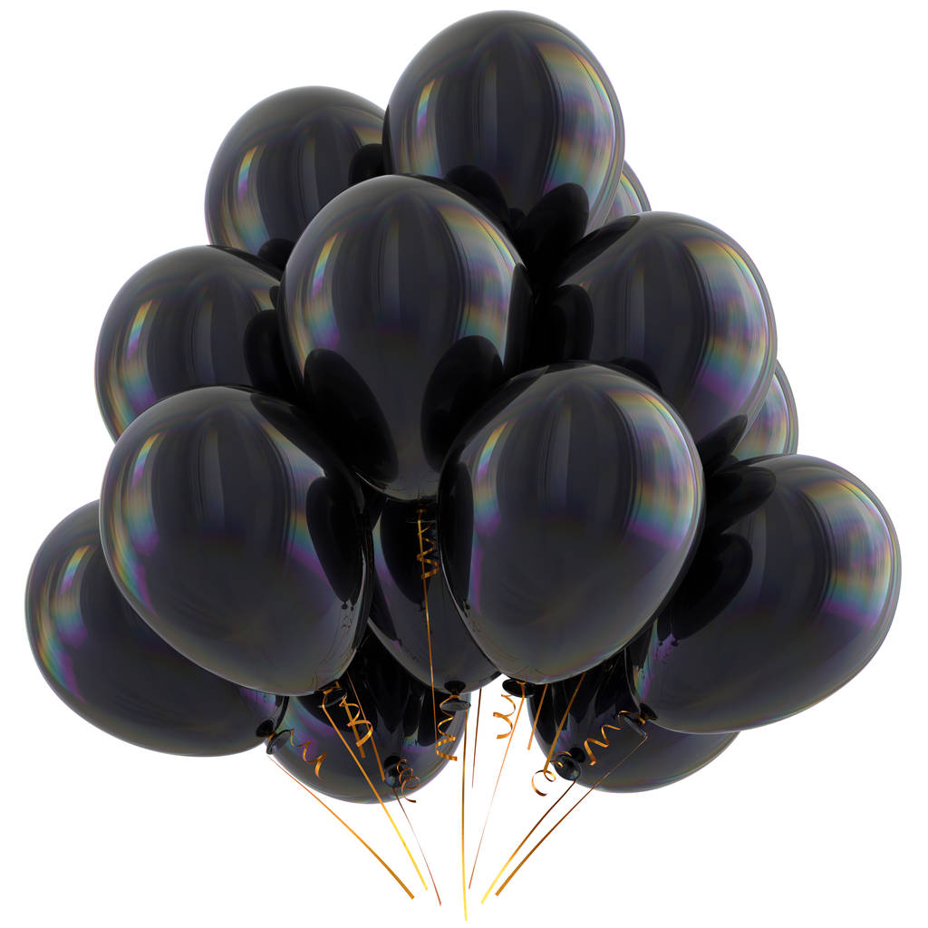 Μαύρα μπαλόνια χαρούμενα γενέθλια κόμμα διακόσμηση σκούρο γυαλιστερό - Φωτογραφία, εικόνα