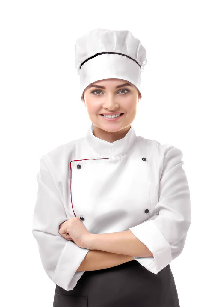 Portret van een jonge vrouw chef-kok  - Foto, afbeelding