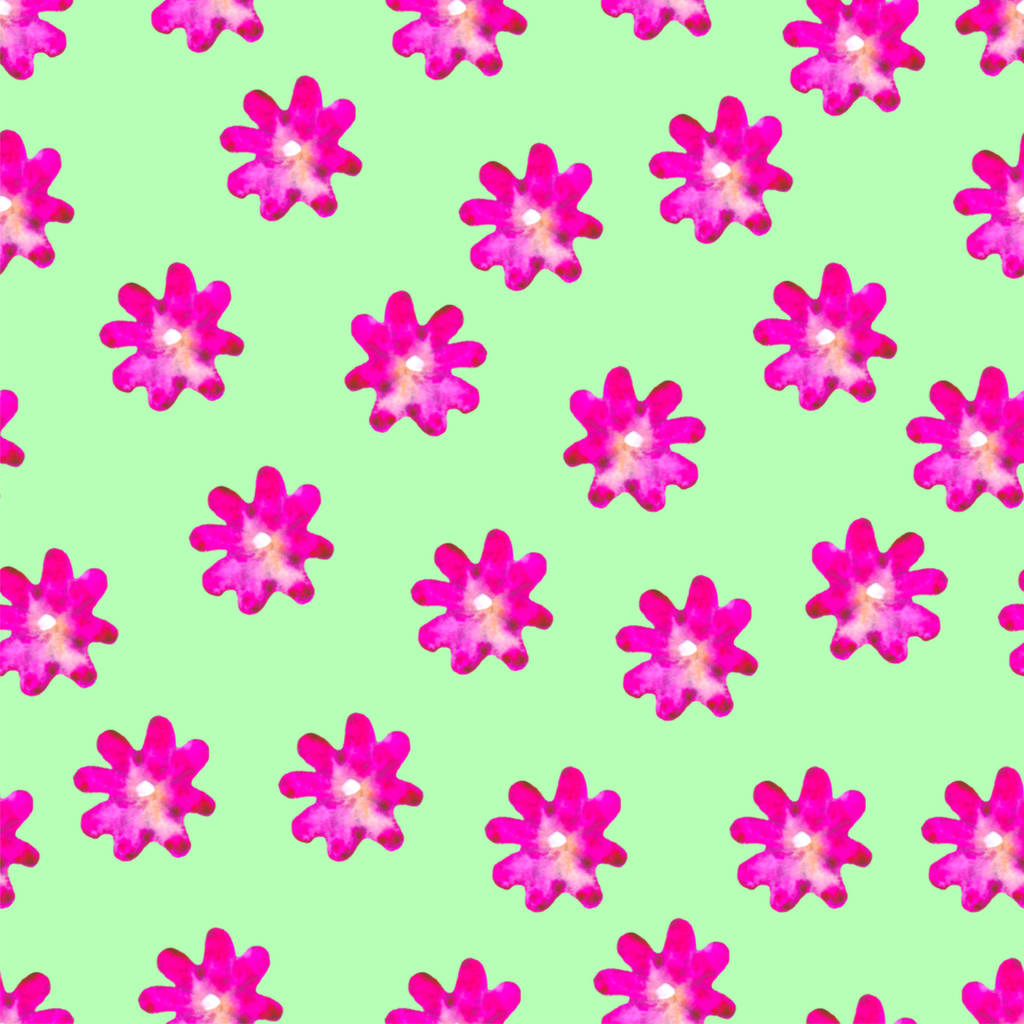 Çiçek seamless modeli. El daisy Erik boyalı. Parlak suluboya resim. Yeşil zemin üzerine pembe çiçekler. Bahar ya da yaz duvar kağıdı. Baskı, kumaş, tekstil, kağıt için. Güzel zemin. - Fotoğraf, Görsel