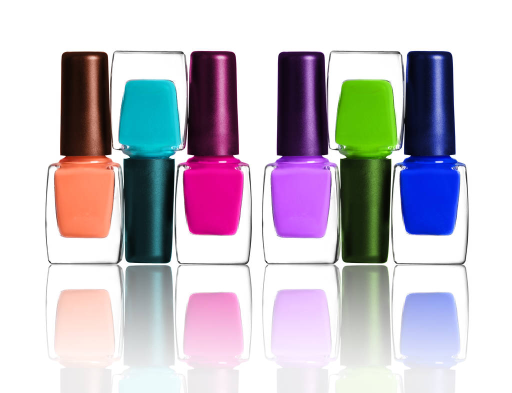 Group of bright nail polishes on white background  - Photo, Image