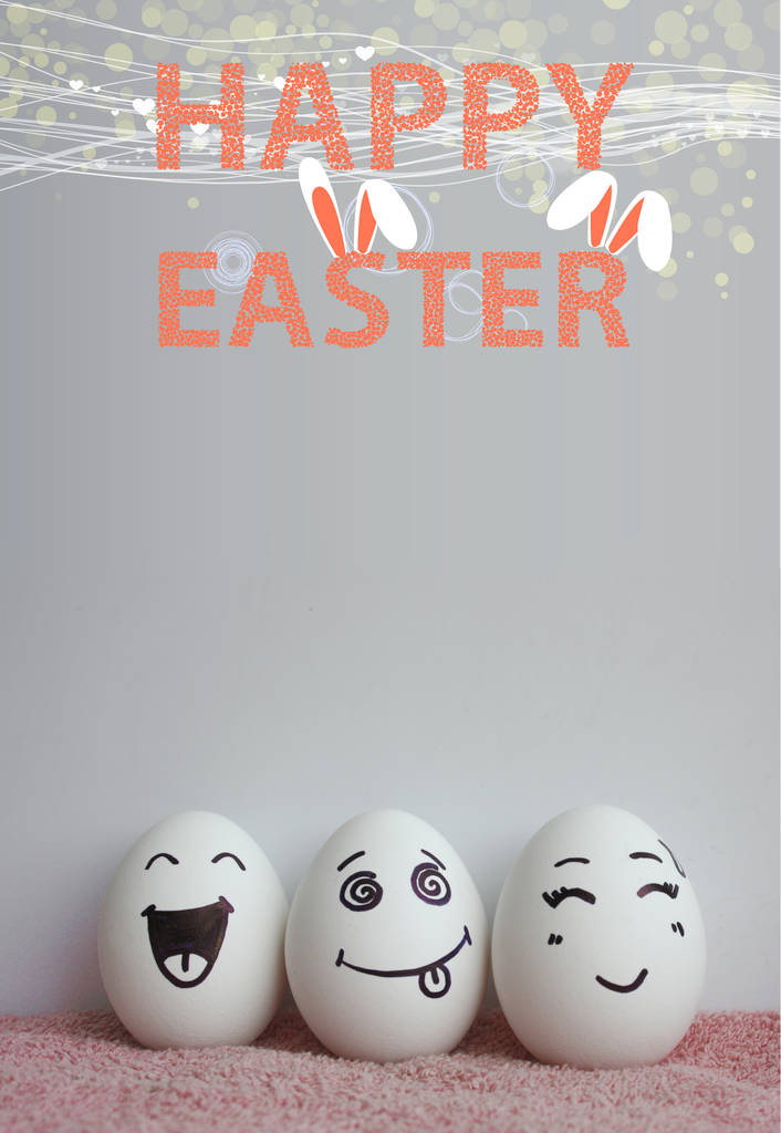 Easter and rabbits behind it. Photo for your design with a place under the text - Photo, Image