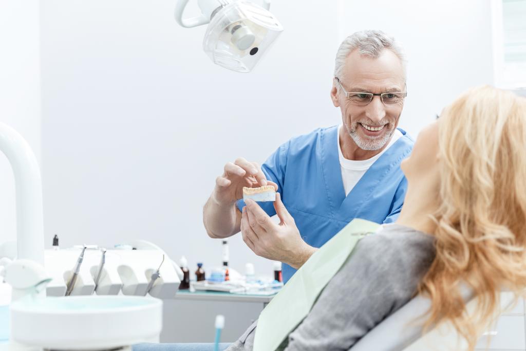 zubař ukazuje model čelisti - Fotografie, Obrázek