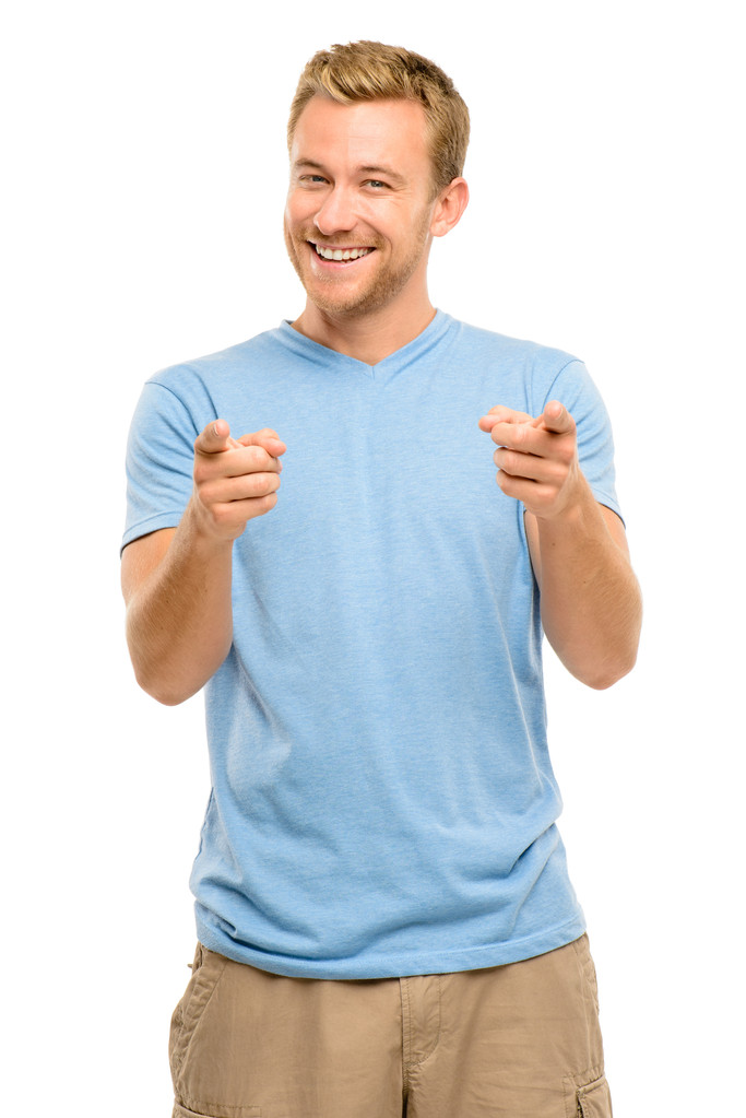 mutlu bir adam işaret - beyaz zemin üzerine portre - Fotoğraf, Görsel