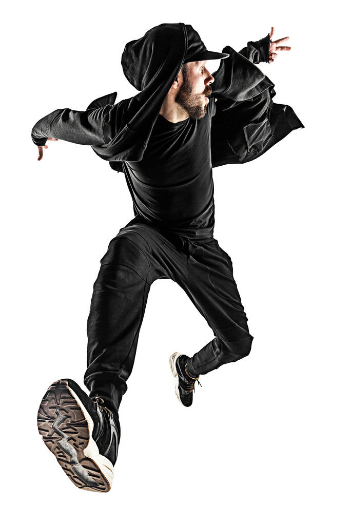 La silhouette di un ballerino hip hop di break dance maschile su sfondo bianco
 - Foto, immagini