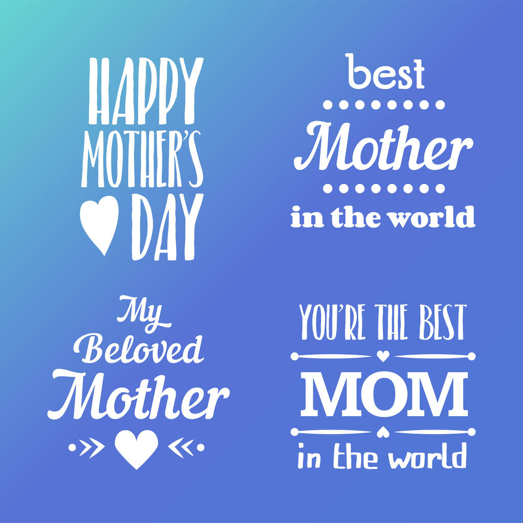 Happy Mothers Day Lettering Calligraphic Emblems and Badges Set (en inglés). Elementos de diseño vectorial para tarjetas de felicitación y otras plantillas de impresión. Composición tipográfica
. - Vector, Imagen