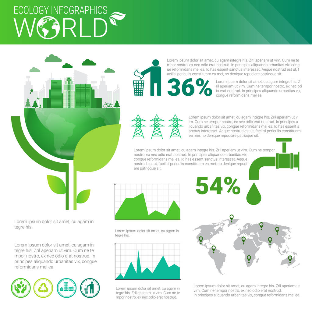 Dünya Çevre koruma yeşil enerji ekoloji Infographics afiş kopya alanı ile - Vektör, Görsel