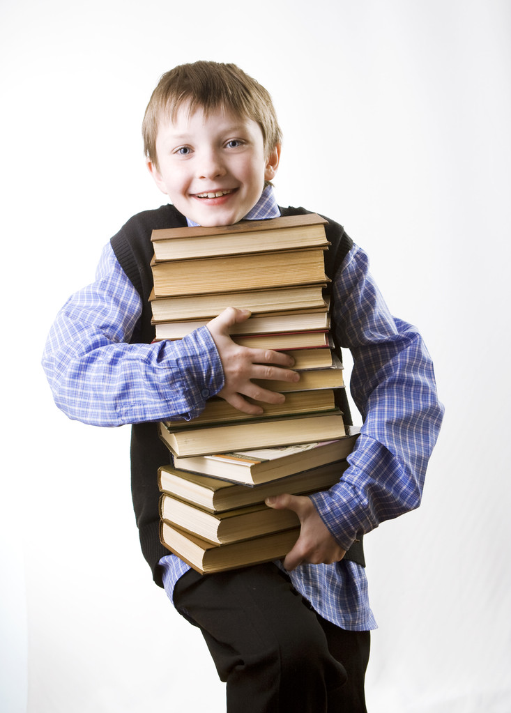 bir kitap yığını ile çocuk - Fotoğraf, Görsel