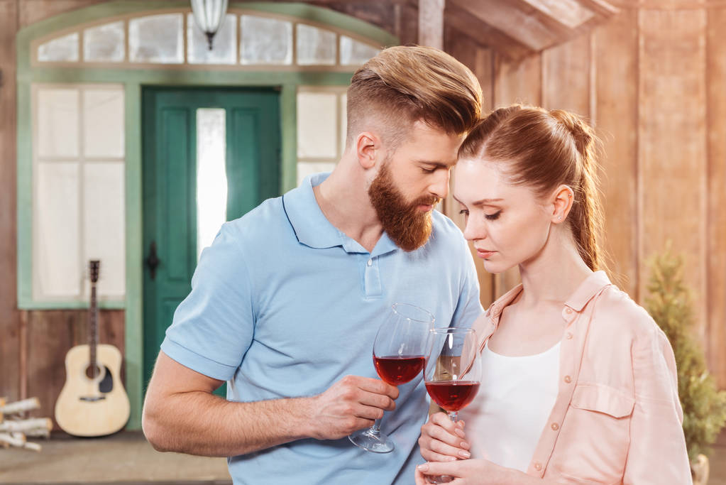 tender couple with wineglasses - Photo, Image