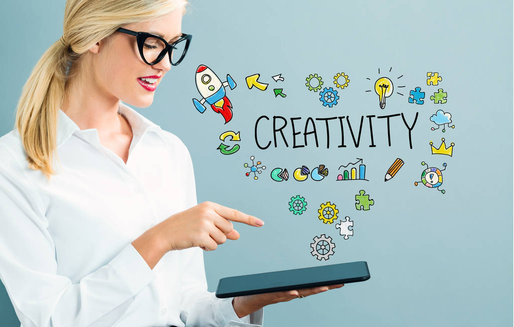 Creativity text with business woman - Photo, Image