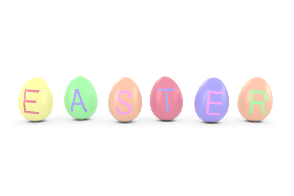 Farbige Ostereier buchstabieren Ostern 3d Illustration - Foto, Bild