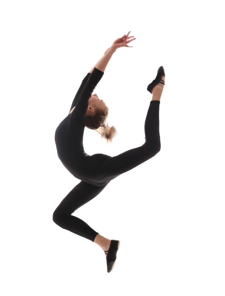 Mladá dívka dělá gymnastiku na bílém pozadí - Fotografie, Obrázek