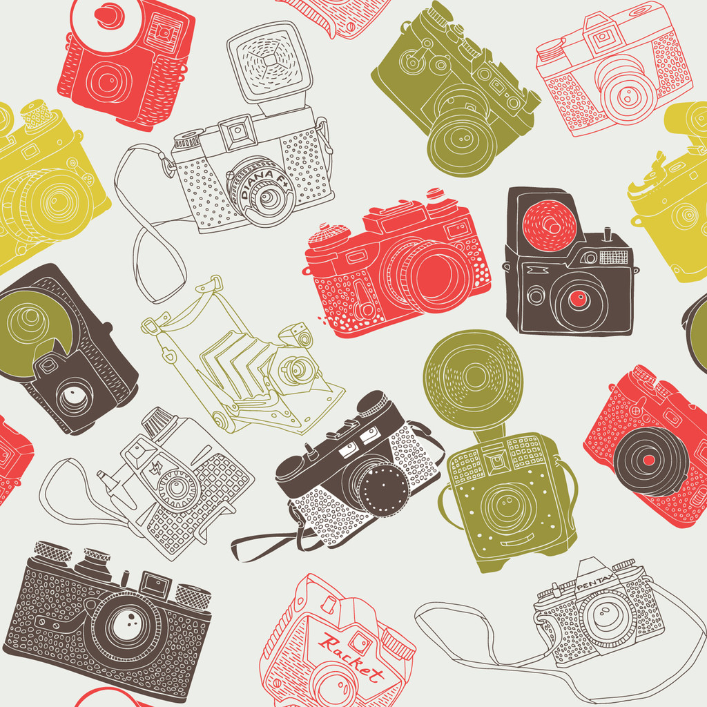 Vintage photo cameras. seamless pattern - Vector, Image