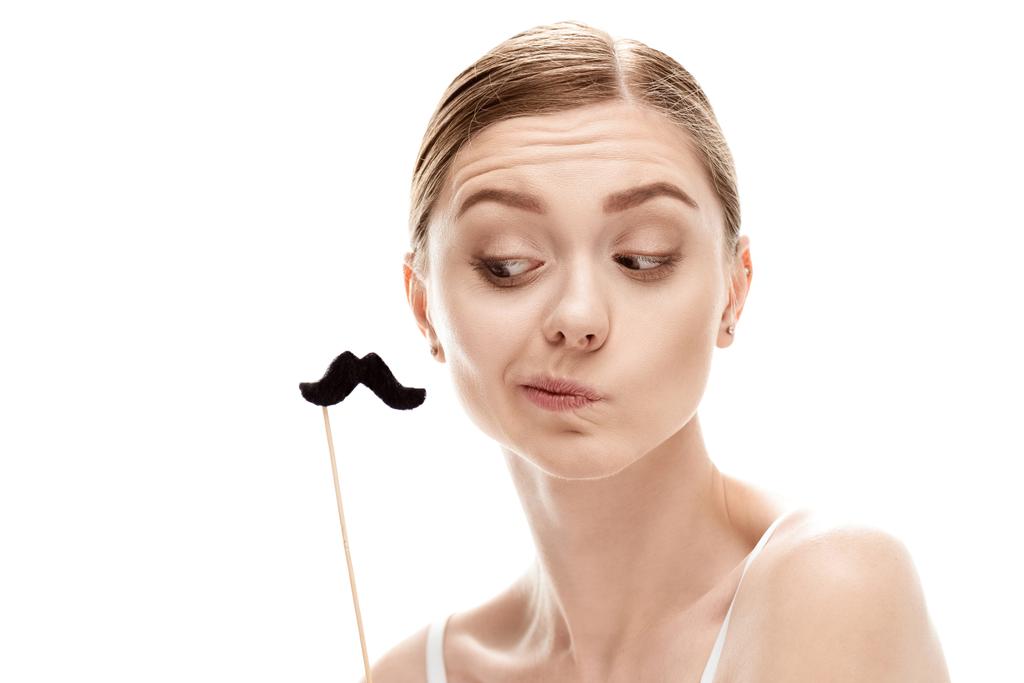 жінка з чорними вусами на паличці
 - Фото, зображення