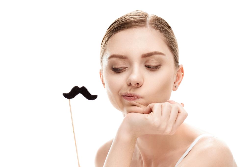 woman with black mustaches on stick - Photo, Image