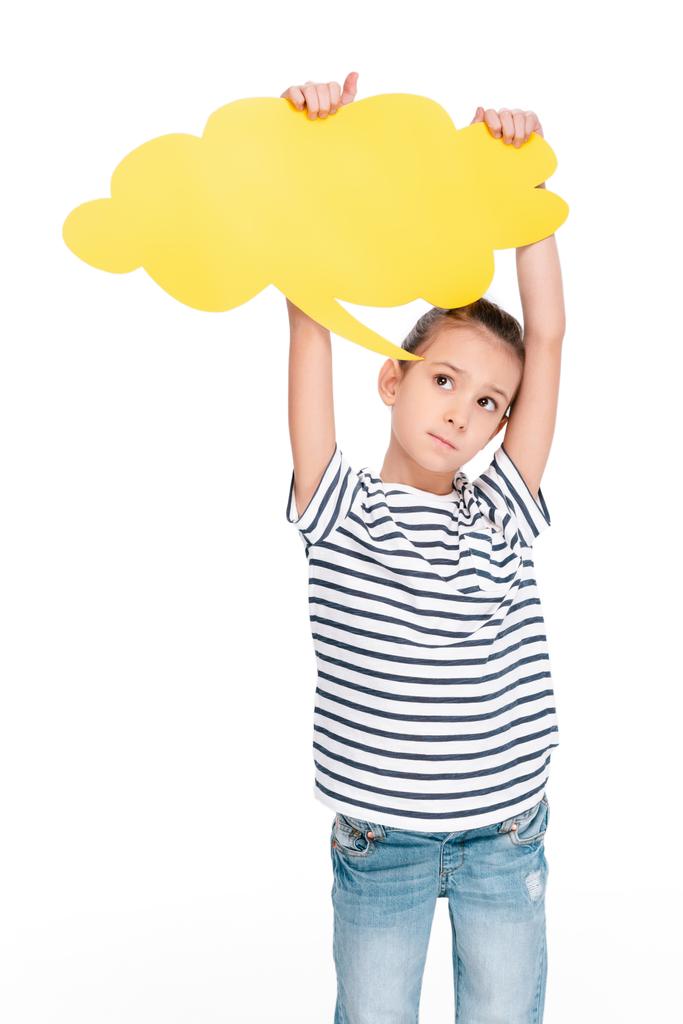 Ребенок держит пузырь речи
 - Фото, изображение