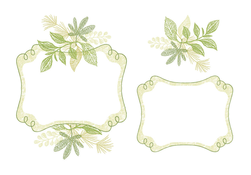 Swirl frame set with green floral ornament - Vector, Image