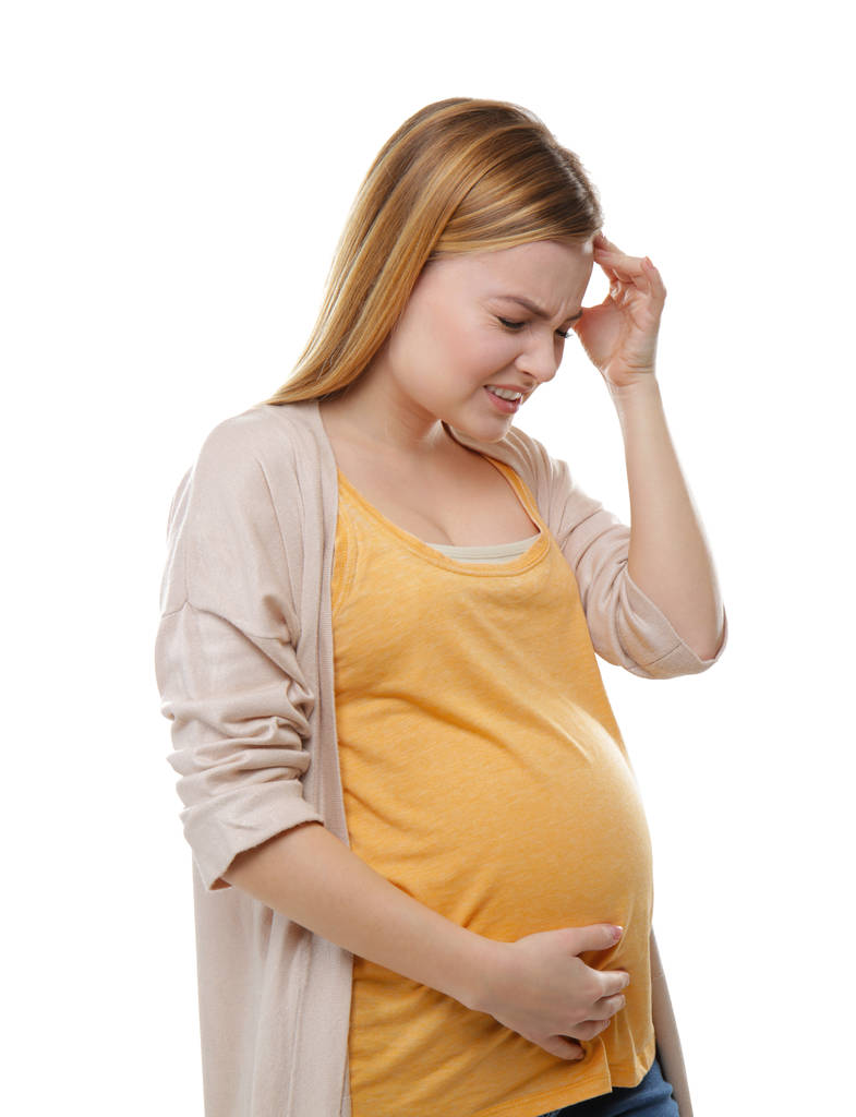 Schwangere leidet unter Kopfschmerzen - Foto, Bild