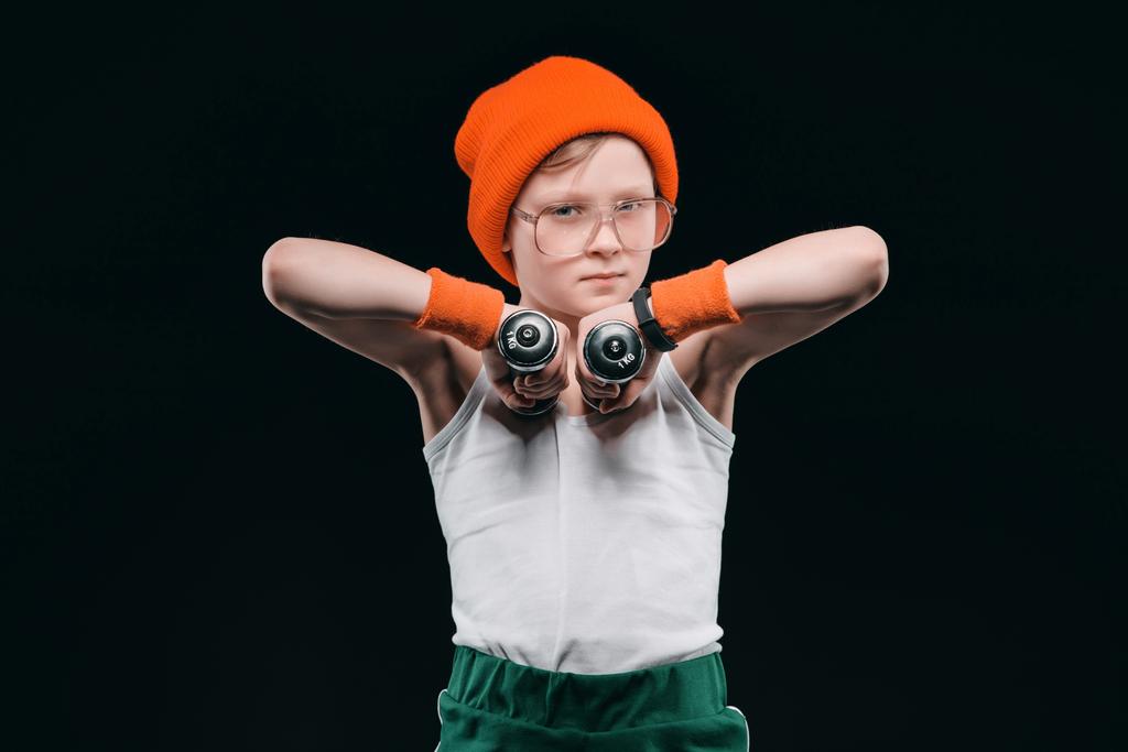 boy training with dumbbells - Photo, Image