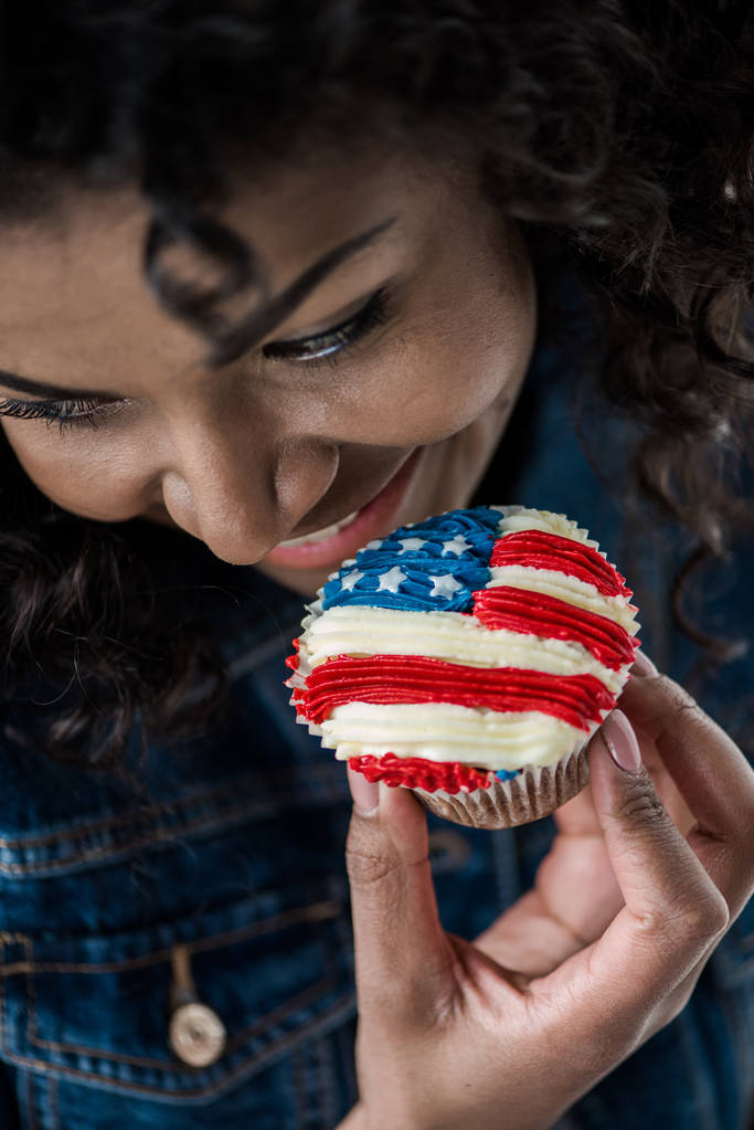 girl with american flag cupcake  - Photo, Image
