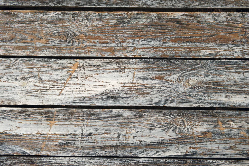 Horizontal old cracked wooden plates with horizontal gaps, plank - Photo, Image