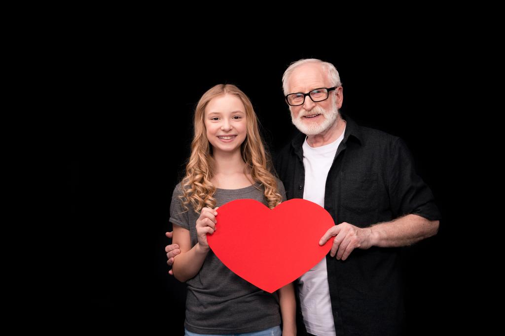 Großvater und Enkelin mit Herzsymbol  - Foto, Bild