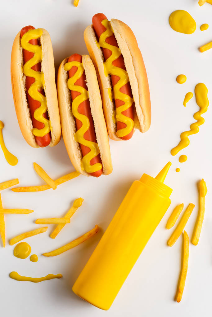 Hot Dogs und Senftropfen - Foto, Bild