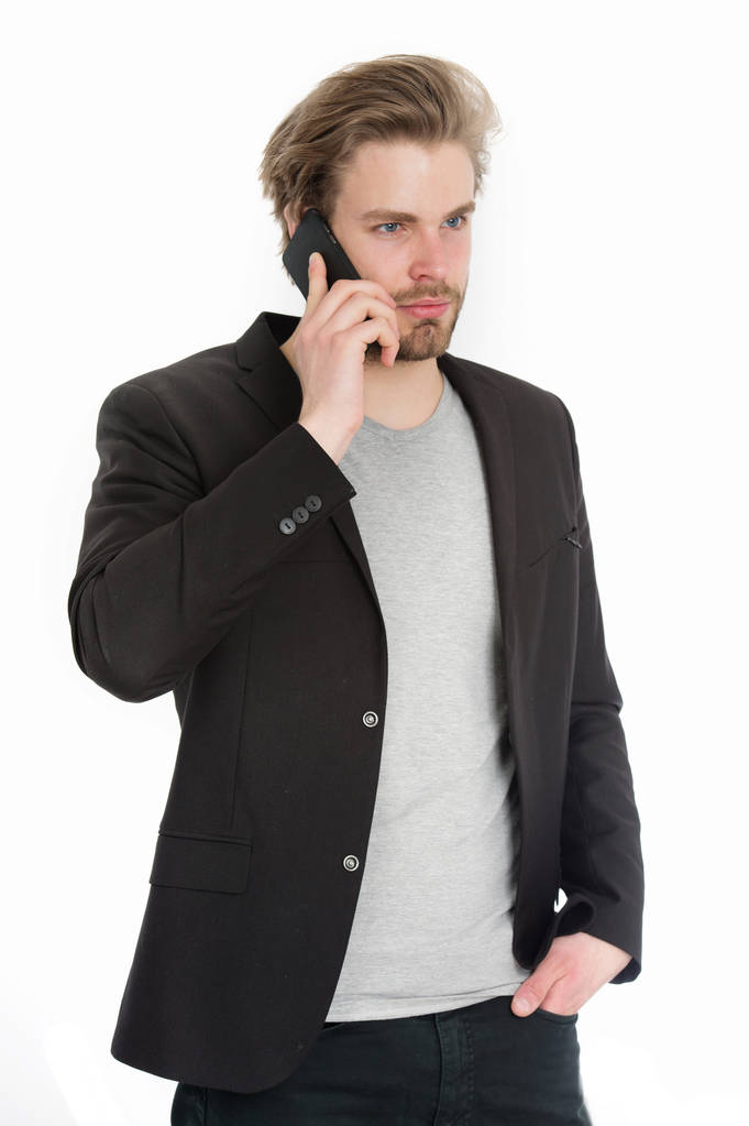 Mann oder Geschäftsmann mit Handy isoliert auf weiß - Foto, Bild
