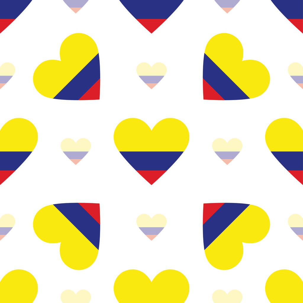 コロンビア旗愛国的なシームレス パターン心ベクトル図の形をした国旗 - ベクター画像