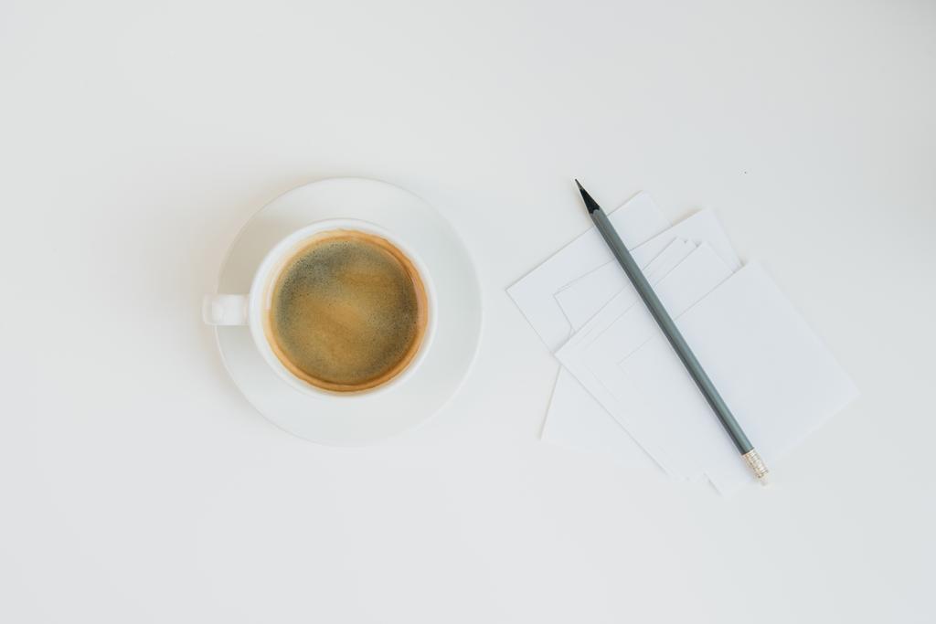 blank notes with pencil and cup of coffee - Photo, Image