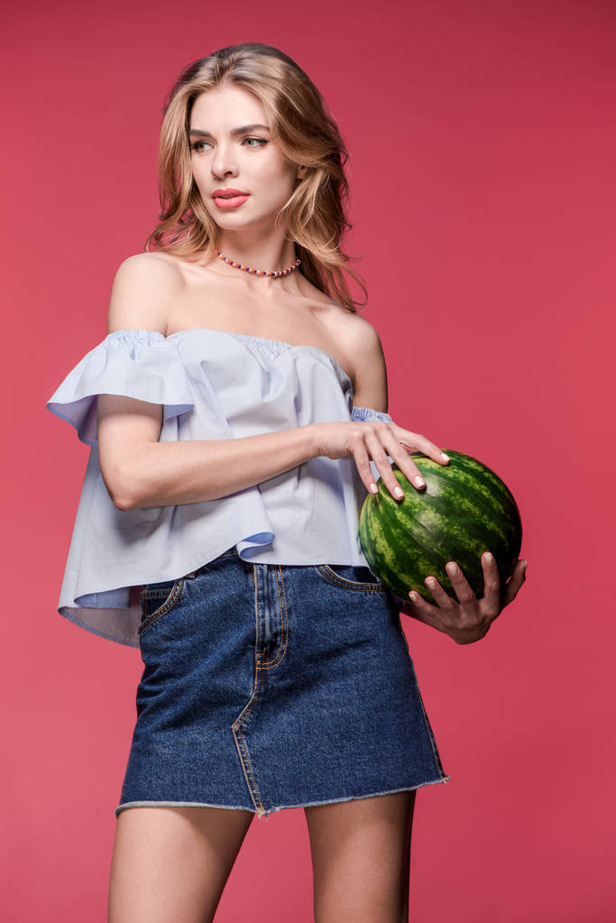 beautiful woman holding watermelon - Photo, Image