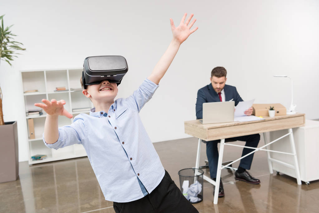 Boy using virtual reality glasses  - Photo, Image