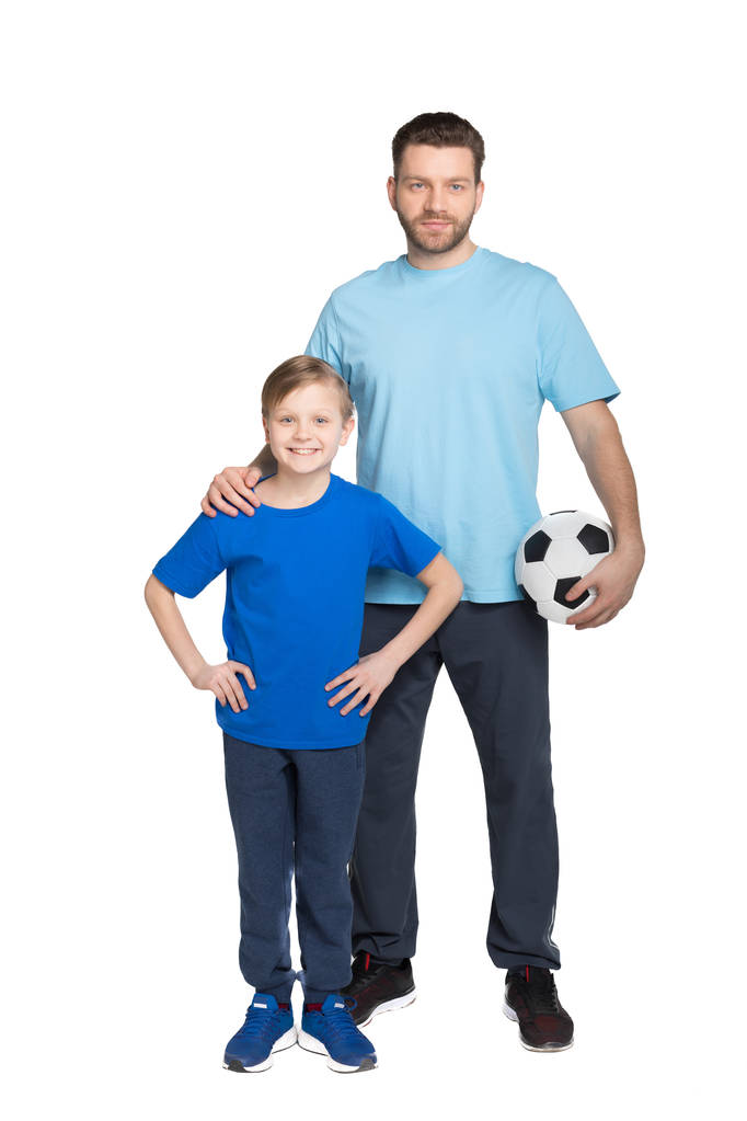 father and son playing soccer  - Photo, Image
