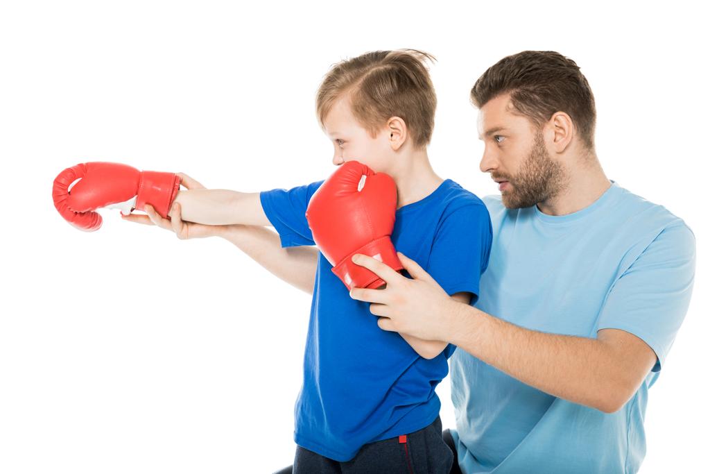一緒にボクシングの息子と父 - 写真・画像