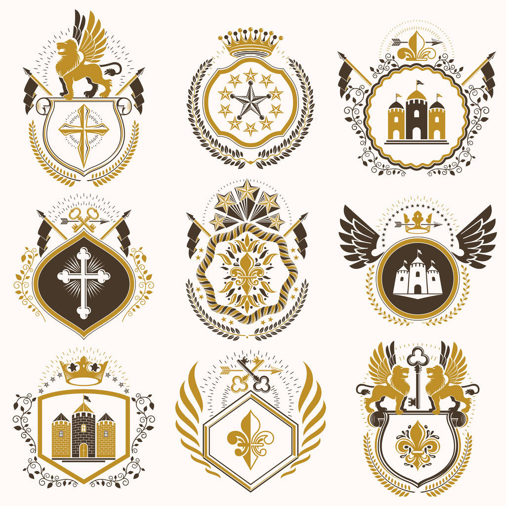 Sammlung heraldisch dekorativer Wappen - Vektor, Bild