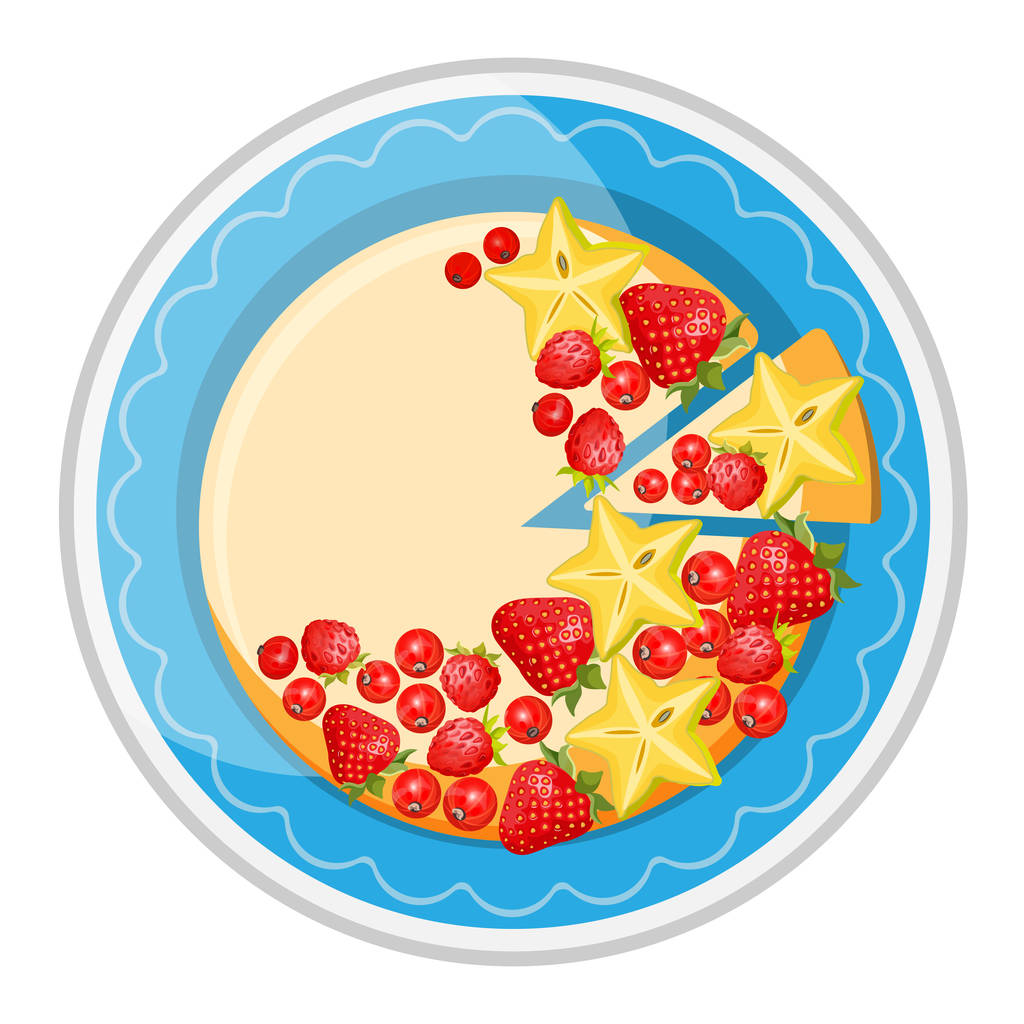 Verjaardagstaart met verse rode bessen, aardbeien en carambola's vector - Vector, afbeelding