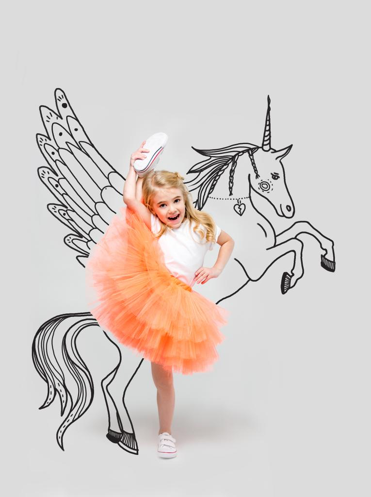 girl with hand drawn unicorn - Photo, Image
